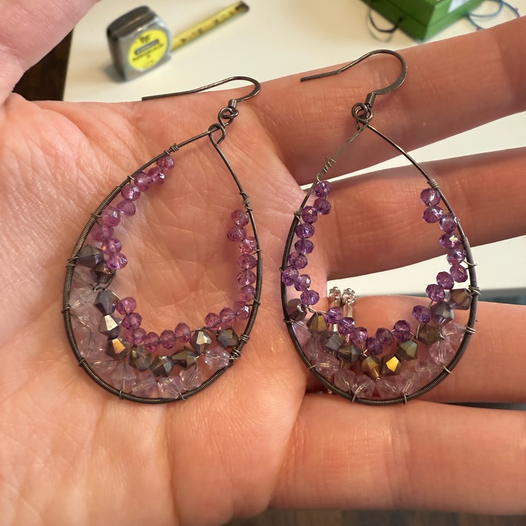 Purple Beaded Earrings 15$